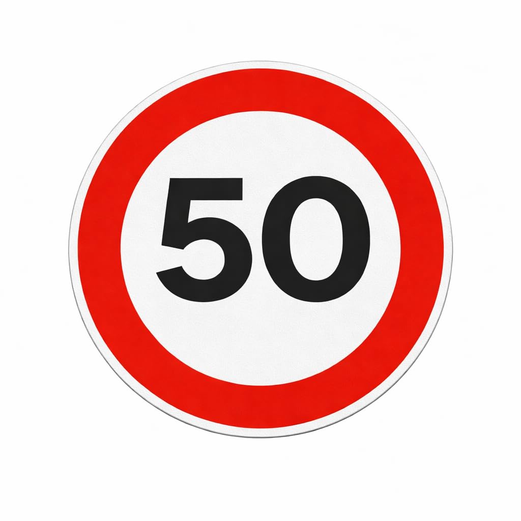 FERRETELIX® Señal de Tráfico Metálica Homologada R-301 | Velocidad Máxima 50 km/h | Tipo MOPU | Reflectante Nivel 1 | Uso Profesional en Vías y Entornos Urbanos