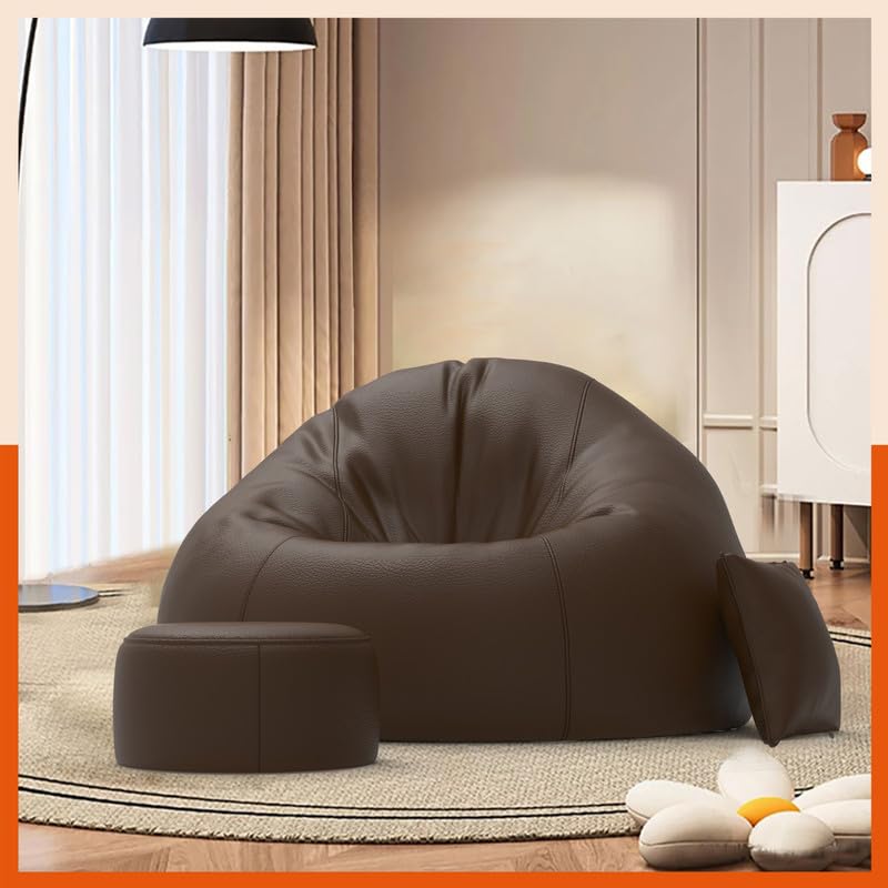 Image of Biggie Bean Bag 7XL Bean Bag Chair with Beans Filled - The Classics Bean Bag Sofa - Combo Set-Styled for Elegance with Free Cushion & Footrest (Matching Color : Yfova Brown)
