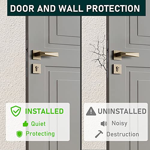 Qogrisun's Heavy Duty Solid Brass Door Stops - Decorative Door Stopper Wall Protector With Rubber Bumper Tip - Brushed Brass (2-Pack) #TOP7