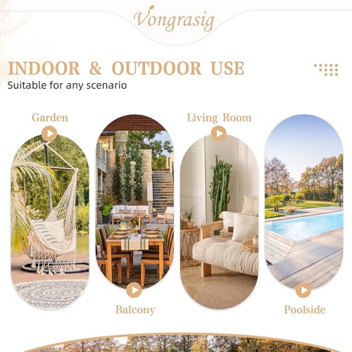 Vongrasig Wicker Egg Chair PE Rattan Chair with Cushion, Oversized Patio Lounge Chair for Outdoor, Indoor, Balcony, Backyard, Garden, Living Room, Beige