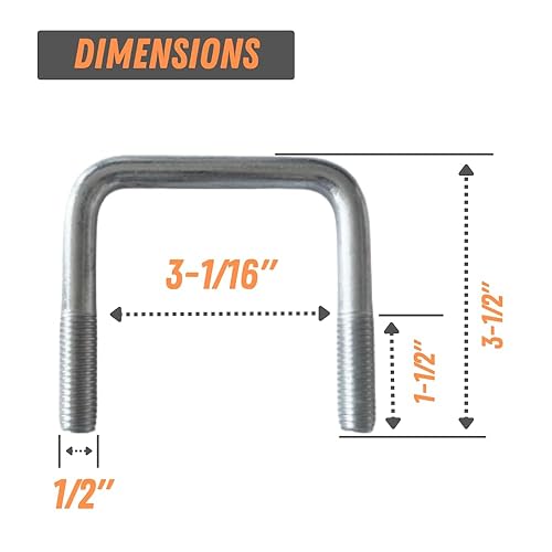 Miniatura 4 de Perno en U de 2 x 2 pulgadas para varillas, vigas rectangulares y más  Acero aleado recubierto de zinc  12 pulgadas de profundidad x 2-116 pulgadas