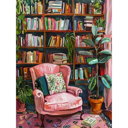 Image of Clendo Pink Room Paint by Number for Adults Beginners, Study Room Adults Paint by Numbers Kits on Canvas, DIY Oil Painting Acrylic Paints for Home Wall Art Decor(16x20inch)