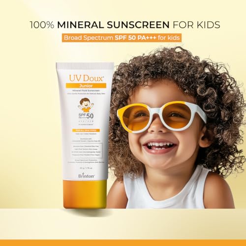 Image of UV Doux Junior Mineral Fluid Sunscreen SPF 50 for Babies & Kids | 100% Mineral Zinc Oxide | Chemical Filter Free | Fragrance Free | No White Cast | DermatologicallyTested | 50 g