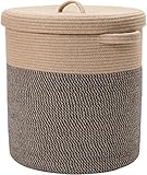 ALBY® Extra Large Storage Basket with Lid, Cotton Rope Storage Baskets, Laundry Hamper, Cloth Bin, for Clothes Towels Blankets Pillows Storage in Living Room, Multicolour (10'x'12 inch small)