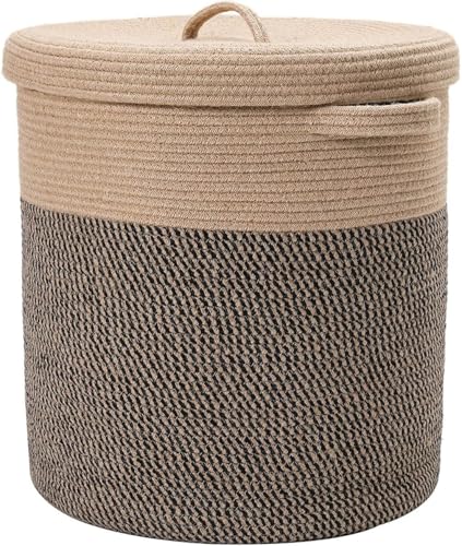 SLAPPY® Extra Large Storage Basket with Lid, Cotton Rope Storage Baskets, Laundry Hamper, Cloth Bin, for Clothes Towels Blankets Pillows Storage in Living Room,Multicolour (10W''X12H'' INCH SMALL)