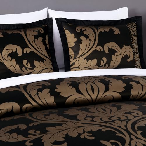 Chezmoi Collection Valor 7-Piece King Bed in a Bag, Black/Gold Luxury Jacquard Floral Comforter with Sheets Set for All Season by Chezmoi Collection - Used condition - Image 3