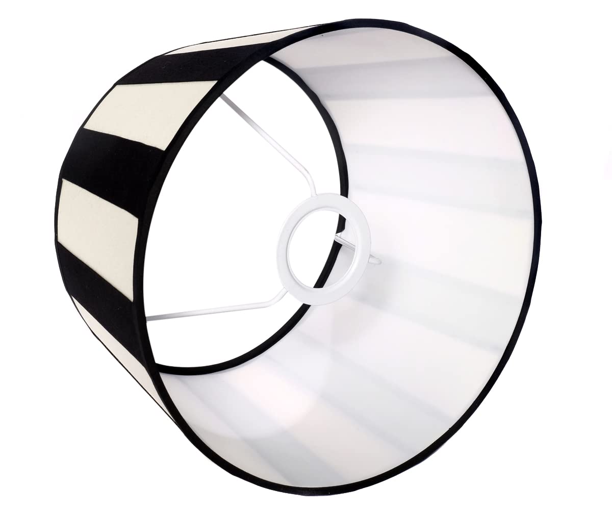 Paralume da tavolo a righe per portalampada E27 design a strisce tavolo ovale rotondo in tessuto nero crema rotondo 25 x 19 x 15 cm