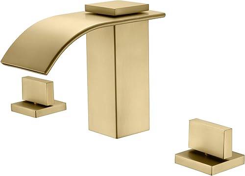 SUMERAIN Grifo de baño de cascada de oro cepillado 3 agujeros 8 pulgadas grifo de fregadero de baño generalizado