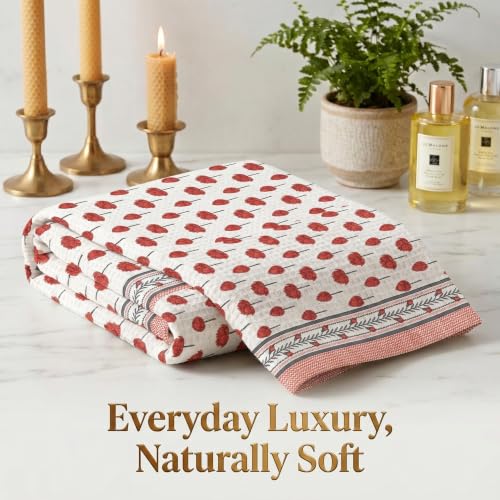 Image of Mafatlal Madhuban Soft & Absorbent Cotton Bath Towel (147x76 cm) | 250 GSM | Lightweight, Quick Dry, Floral Design