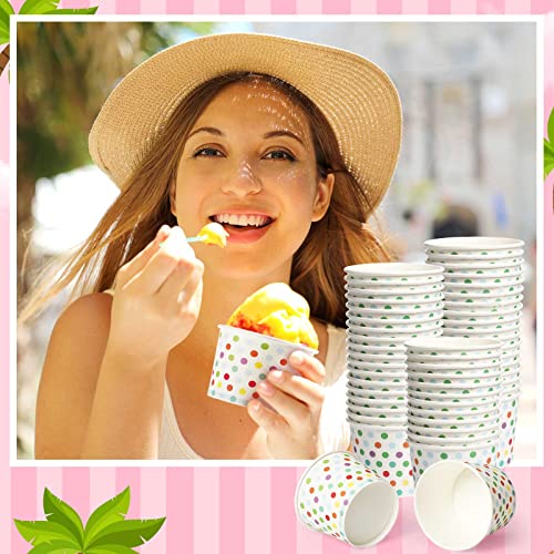 Image of Eccliy 200 Pack Paper Ice Cream Cups Bulk 5 oz Polka Dot Disposable Ice Cream Cups Colorful Small Sundae Bowls Candy Dessert Bowls for Treat Snake Frozen Yogurt Summer Wedding Birthday Party Supplies