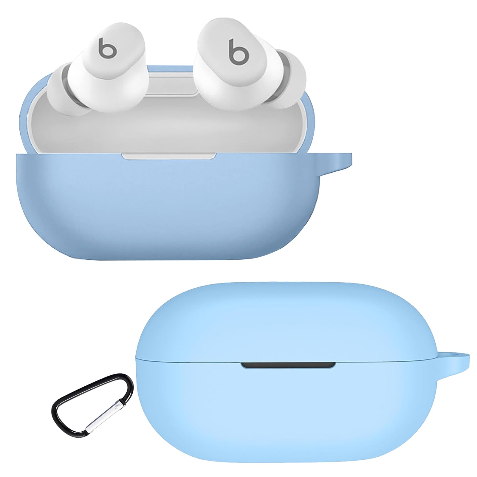 KZIOACSH Silicone Case for Beats Solo Buds Ultra Slim Anti-Scratch Anti-Lost Protective Earbuds Case Lightweight Washable Sumdge-Proof Earphone Skin Cover with Carabiner for Beats Solo Buds Blue