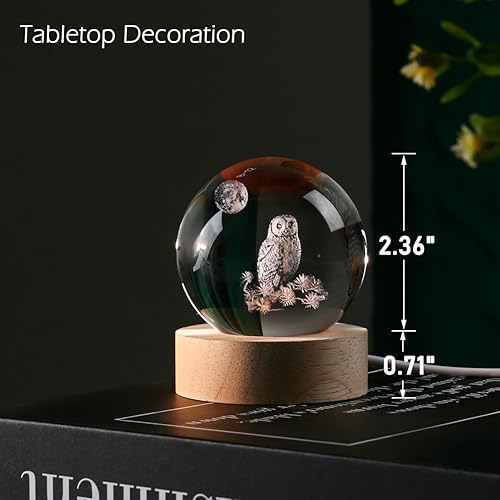 Miniatura 3 de Bolas de cristal de búho 3D de 2.362 in con decoración de bolas de cristal, coleccionables, esferas de nieve, esfera de cristal de regalo, con base
