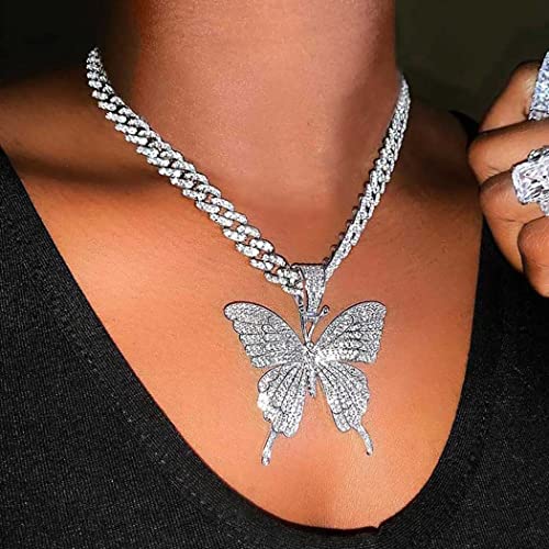 Earent Crystal Butterfly Choker Necklace Rhinestone Pendant Necklaces Chain Sparkly Butterfly Jewerly Fashion Party Accessories For Women And Girls (B1 Silver) #TOP1