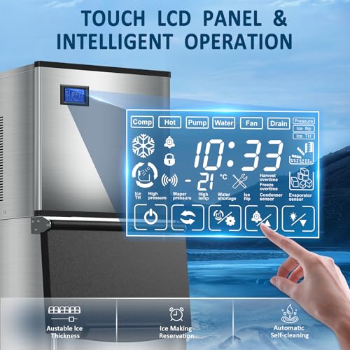 Image of Commercial Ice Maker Machine 500LBS /24H 360LBS Ice Bin LCD Touch Screen Self Cleaning Function Freestanding Ice Maker 156 Counts Ice Ready in 5-10 min Clear Ice Cube for Cafe, Bar, Home