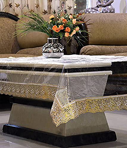Image of Kuber Industries Exclusive Table Cloth|PVC Center Table Cover|Table Sheet for Dining, Party, Events|Waterproof Protector|Indoor and Outdoor Use 60x40 (Gold Lace)