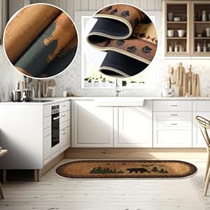 2 pcs bear non skid rug rustic lodge theme area rug with bear and cub scene cabin rug bear farmhouse rug winter kitchen cabin rug christmas bear decor for home bathroom bedroom living room  urban country home decor