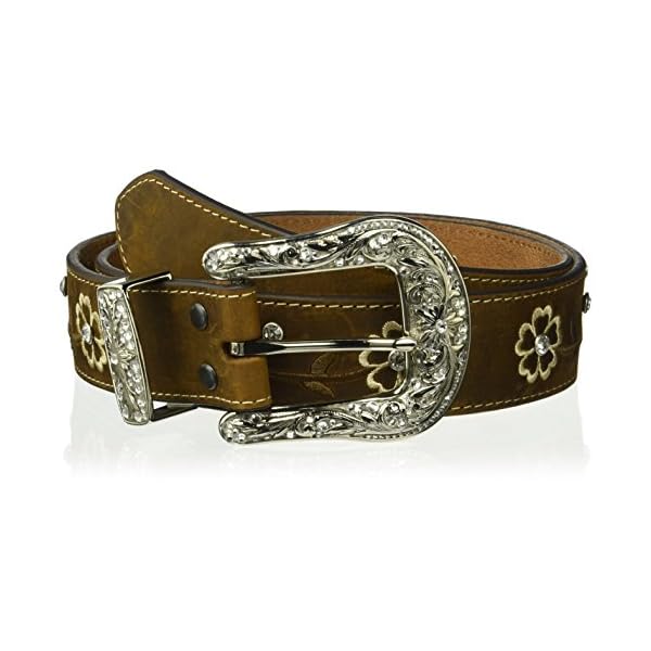 ARIAT Women's Floral Stitch Berry Concho Belt, Brown, Small