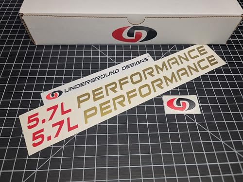 5.7L Performance Decals (2-Pack) Hemi V8 Hood Fender Racing Stickers Fits 2005+ Challenger Charger Ram Durango R/T 300C (Metallic Gold & Red, 2.0" H x 30.0" L)