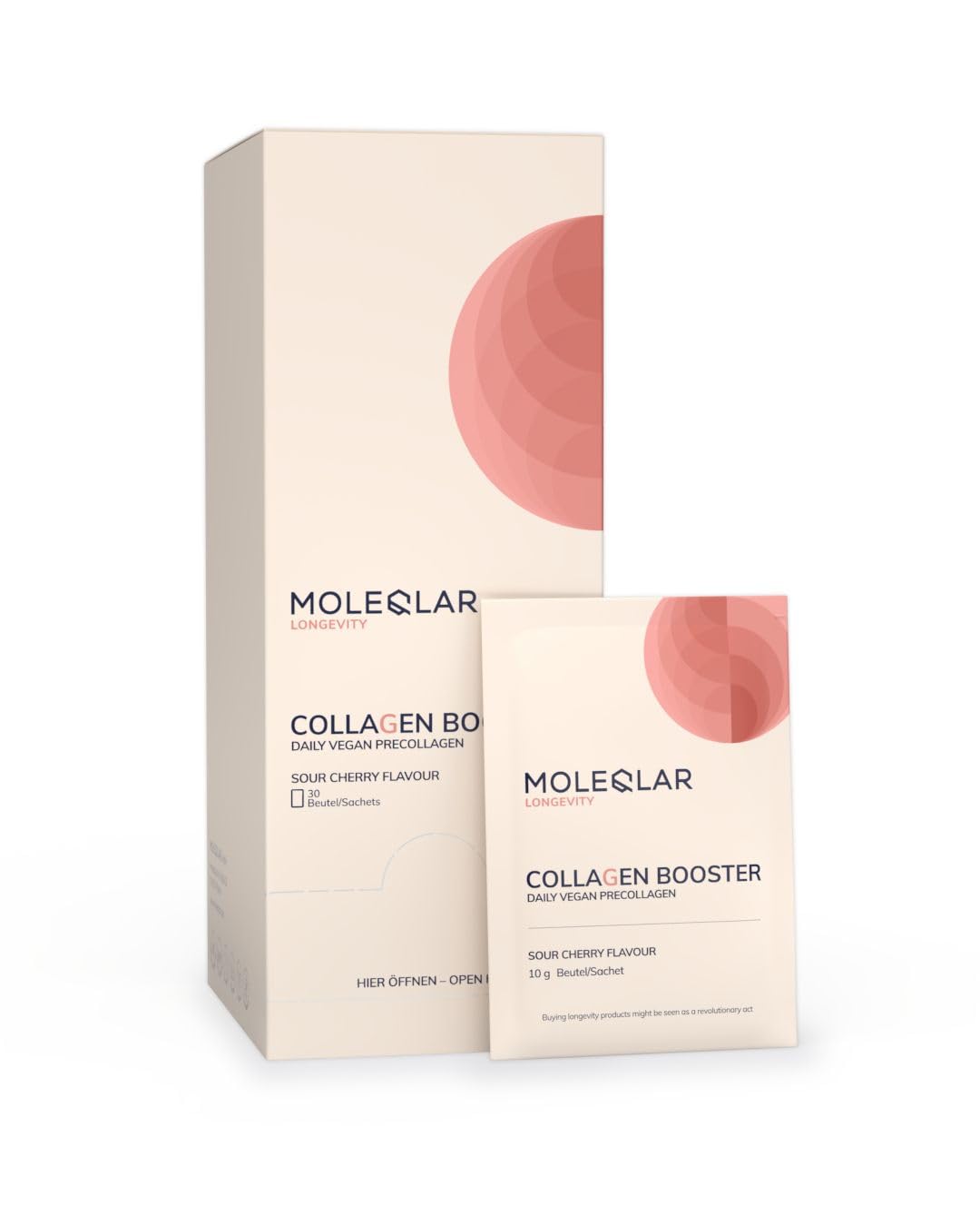 MoleQlar Collagen Booster – Veganer Kollagen-Vorläuferkomplex mit Glycin, L-Prolin, L-Lysin, Vitamin C, Astaxanthin & Zink – 30 Sachets – Sauerkirsch Geschmack