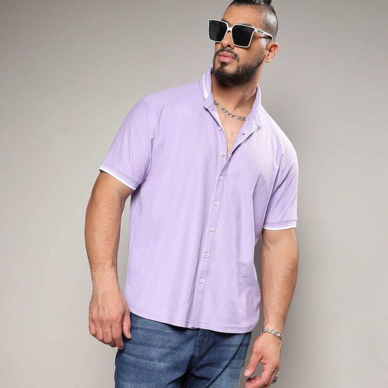 Image of Instafab Plus Men's Shirt for Casual Wear | Spread Collar | Short Sleeve | Button Closure | Plus-Size Fit | Cotton Shirt Crafted with Comfort Fit for Everyday Wear