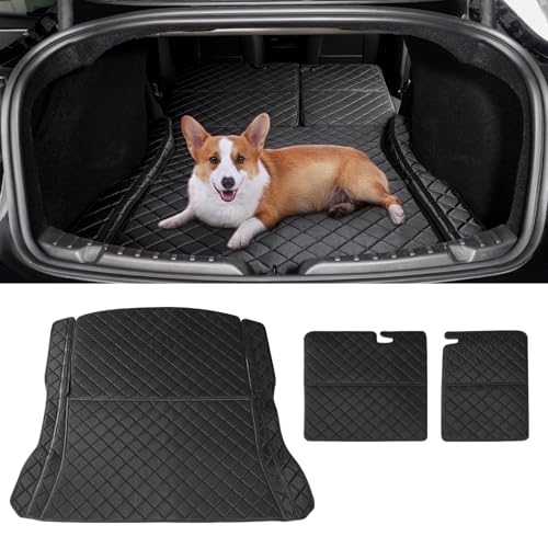 ThinSGO for Tesla Model 3 Highland Trunk Pet Mat Waterproof PU Leather Cargo Liner for Dogs Rear Seat Cover for Tesla Model 3 2024 Version
