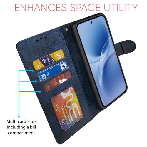 Image of Pikkme Flip Cover for Vivo V70 FE 5G | Dual-Tone PU Leather Finish | Wallet Style & Stand | Magnetic Flip Case (Navy & Light Blue)