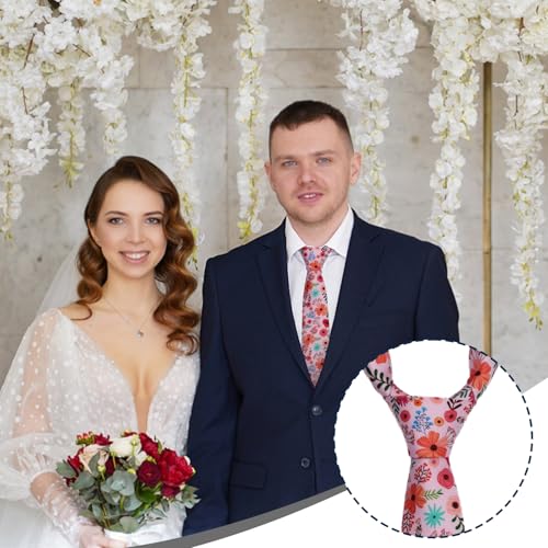 Image of Luckyvestir Mens Ties, Sage /Dusty Blue /Pink Floral Ties for Men, 2.76 inch Cotton Flower Necktie for Wedding /Groomsmen /Party