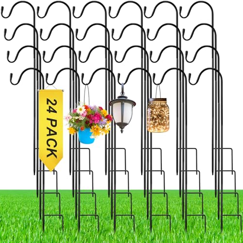 Image of 24 Pcs 24 Inch Shepherds Hook for Outdoor Adjustable Bird Feeder Pole Metal Steel Shepard Hooks for Hummingbird Stand Feeder Pole for Garden Plant, Lantern, Hanging Wedding Decor
