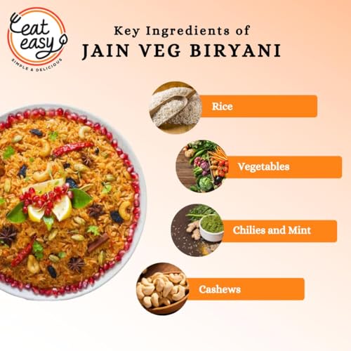 Image of Eat Easy Ready To Eat Jain Veg Biryani- 95gm (Pack of 2) | Freeze Dehydrated, No Moisture, Lightweight, Instant Spiced Vegetable Rice with Cow Ghee & Paneer | No Onion, No Garlic, Just Add Water & Cook Food for Quick Lunch, Dinner