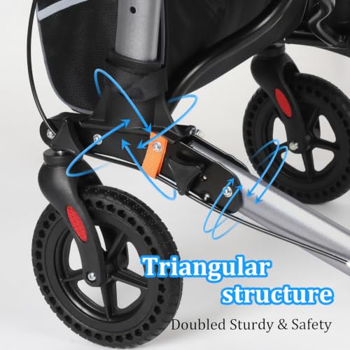 Image of Aojin Rollator Walker for Seniors, Lightweight Foldable All Terrain Rolling Walker with seat, Aluminum Walkers with 8 inch Rubber Wheels (Gray)