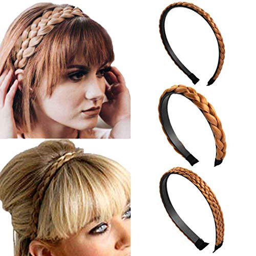 Fashband Braid Headband Braiding Hair Band Synthetic Plaited Braided Hairpiece Hairband for Women and Girls 3PCs (Blond)