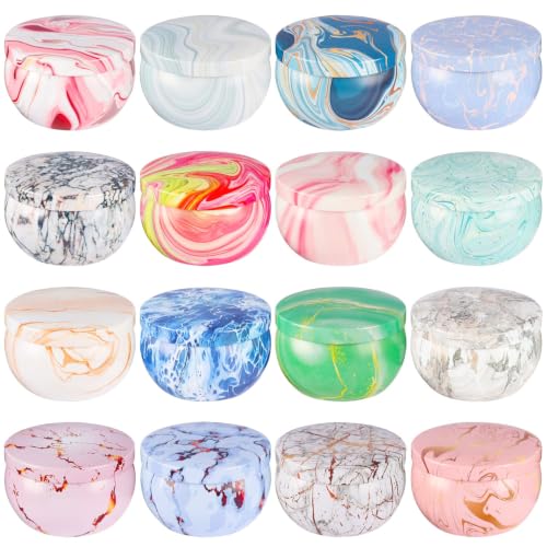 Image of 16-Pack Scented Candles Gift Set for Women - Marble Pattern Aromatherapy Candle with Lids, Natural Soy Wax Travel Tins, Stress Relief Home Scents & Birthday Gifts