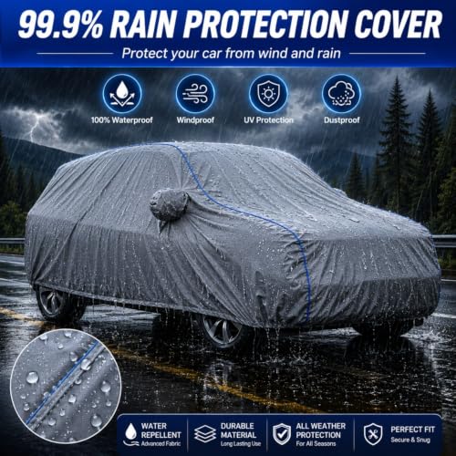 Image of Waterproof Car Body Cover for Dzire 2017-24 All Weather Protection Comes with Inner Cotton Lining & Triple Stitched with Mirror & Antenna Pocket Belt & Elastic Fit Grey with Yellow Piping2