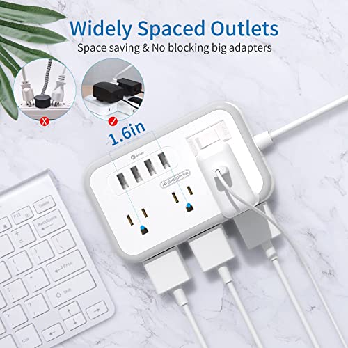Travel Power Strip with USB Ports Bundle, NTONPOWER Desktop USB Power Strip, 5ft Portable Extension Cord with USB Ports, Nightstand Desktop Charging Station for Home Office Dorm Room Cruise, White - image 2