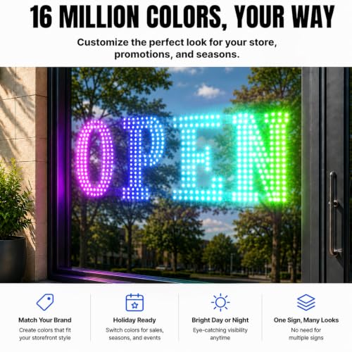 Image of 48 inch x 17 inch Led Open Signs for Business,Smart App & Remote Control, Timer, Custom Colors & Brightness - High Visibility for Storefronts Restaurants, Bars, Salons, Cafes, Retail Shop