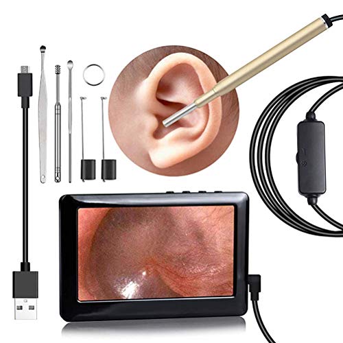 XGLL Otoscopio con Pantalla HD, Ip67 a Prueba de Agua, Lente de 3.9 mm, Herramienta para Quitar la Cera del oído de la cámara del oído (no es Necesario para un teléfono móvil),Oro,3.9mm
