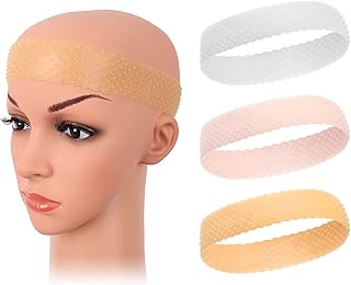 3 PCS Wig Grip Band, Elastic Bands for Wigs Edges, Silicone Wig Grip Head bands, Non-Slip Silicon Wigs Fix, Elastic Wig Head band for Wigs Sports Yoga (White+Skin Color+Light Brown)