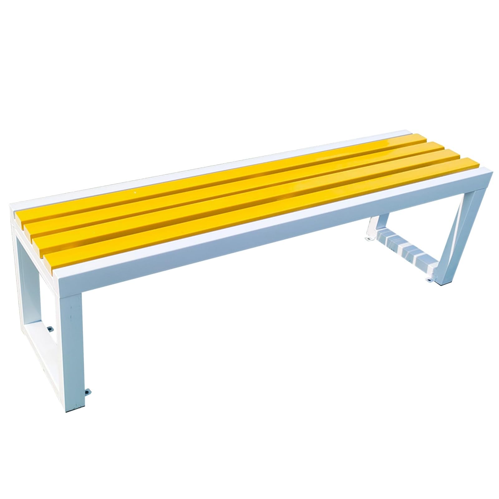 Banc d'extérieur en bois de 120 cm avec cadre en fer jaune pour jardin et patio sans dossier