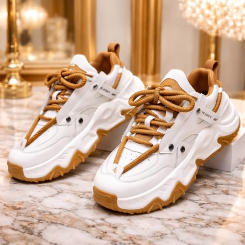 Image of Men's Chunky Sneakers, Faux Leather Upper, Lace-up, Round Toe, Streetwear Style, Casual Wear