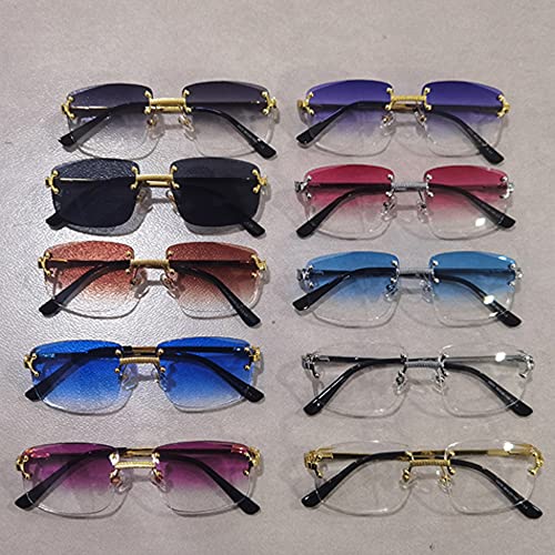 Image of Gradient Lens Metal Sunglasses Rimless Square Blue UV400 Brown Women Frameless