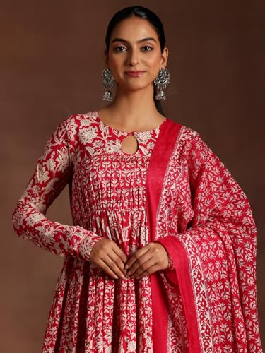 Image of Libas Printed Cotton A-Line Kurta With Churidar and Dupatta
