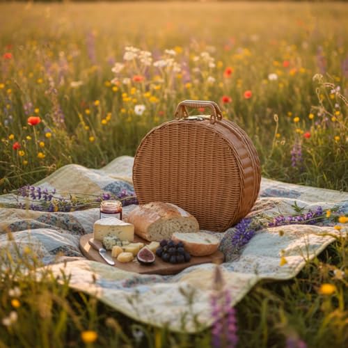 Rattan Korb Tasche, Vintage Handkoffer mit Tragegriff Picknickkorb mit Schloss Gewebter Aufbewahrungskorb Geschenkboxen Körbe Für Kleidung, Decken, Handtücher, Spielzeug. (S)