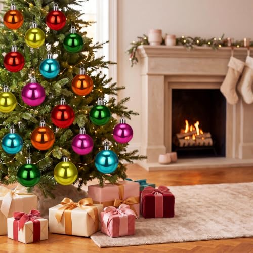 Image of Lunmon 64 Pcs Multicolor Christmas Ornament Bright Color Xmas Baubles