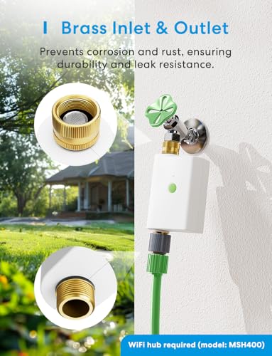 Image of meross WiFi Water Hose Timer, Smart Sprinkler Timer with Brass Inlet & Outet, Work with Apple Homekit, Alexa & Google Assistant, Water Valve for Lawn, Garden, Yard and Pool, MSH400 /MSH450 Hub Required