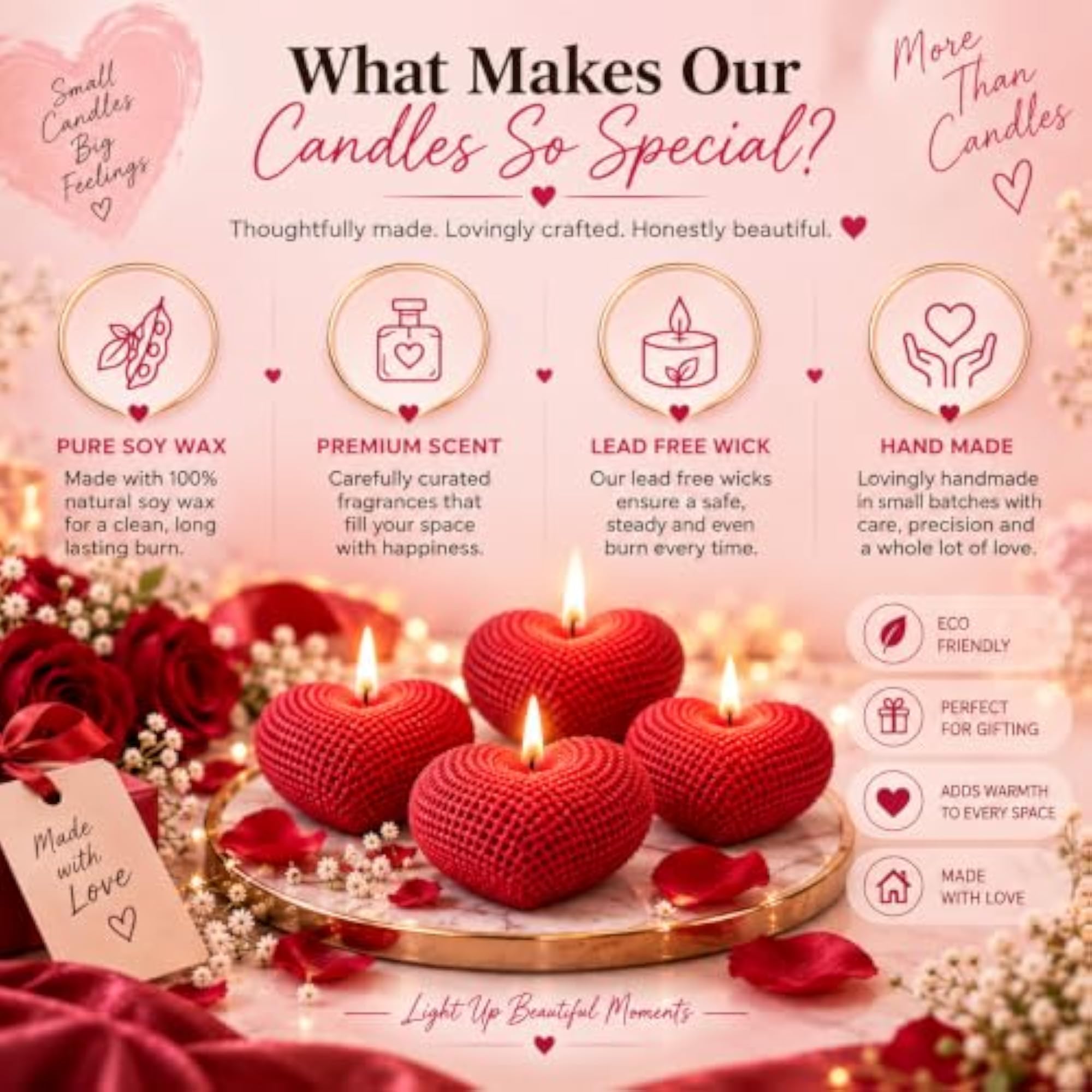 Heart Shaped Decorative Candles for Home Décor, Gift
