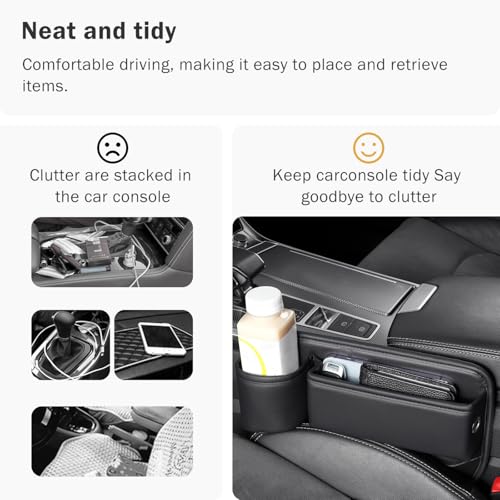 Car Seat Gap Filler Organizer with Cup Holder, Premium PU Leather Interior Accessories for Phone,Sunglasses,Keys, and Small Items, Universal Fit for Car, SUV and Truck,2-Packs Black — view 5