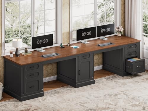 SEDETA Farmhouse 110.3" Two Person Desk with 7 Drawers, Long