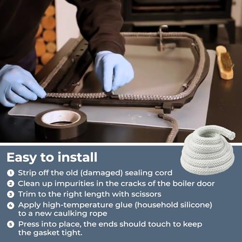 Outdoor Wood Furnace Door Seal Kit Replacemnet for Central Boiler 5036,HF60,5648,6048,4030,High Temperture Resistant Wood Stove Door Gasket Rope(2 oz Door Seal Caulk/10 ft Gasket Rope) - Thumbnail 3