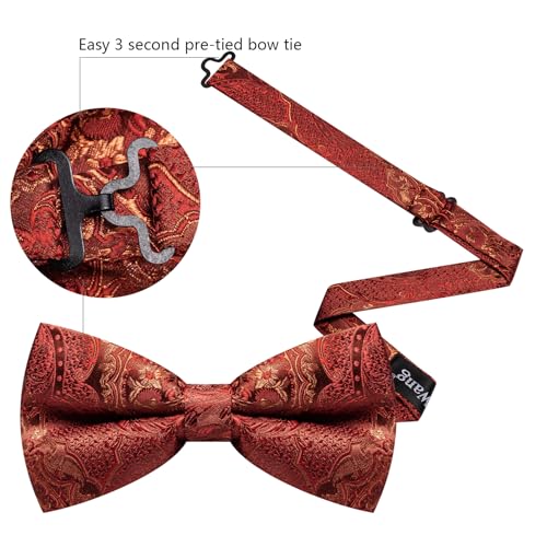 Image of YOHOWA Paisley Striped Men Bow Tie Pre-Tied Formal Adjustable Colorful Bowties Handkerchief Cufflinks Set Wedding Party