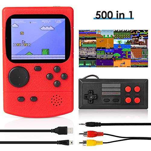 KIDWILL Handheld Game Console, 800mAh Battery Powered Portable Mini Game Player with 500 Retro FC Games, 3.0 Inch Color Screen Retro Game Console Support TV Out & Two Players for Kids Adults(Red) - Thumbnail 3
